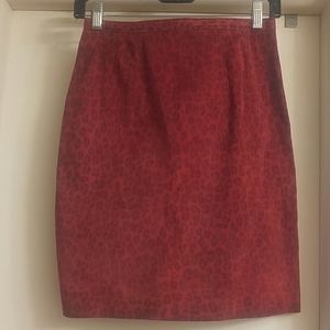 Red and black leopard swade leather skirt